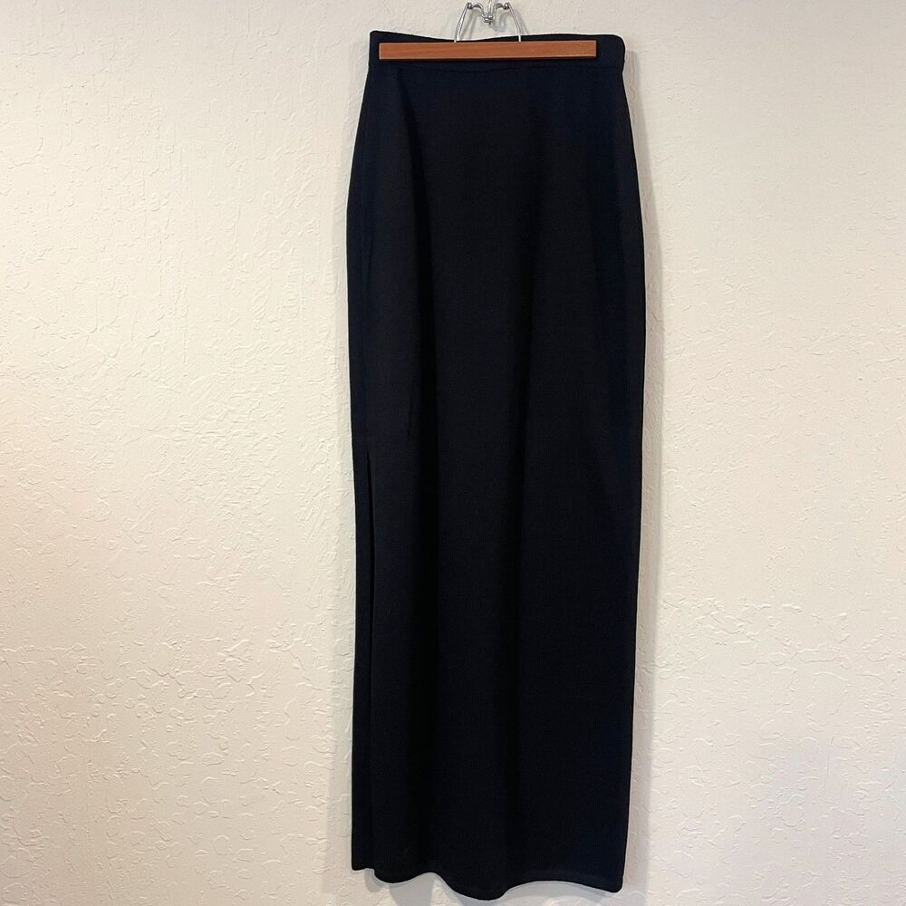 ~ ST. JOHN 4 Skirt Black Maxi Long Pencil Straight Sheath Side Slit Lux Knit 6 8